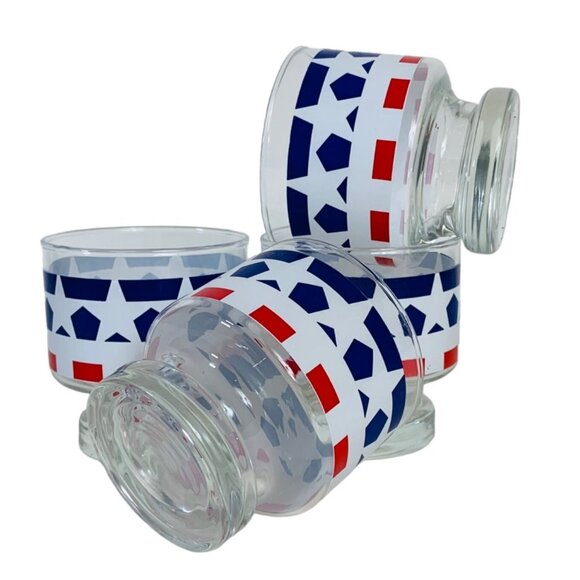 USA Patriotic Pedestal Glasses Set of 4 VTG Red White Blue Star Drinkware Cockta - Picture 3 of 16